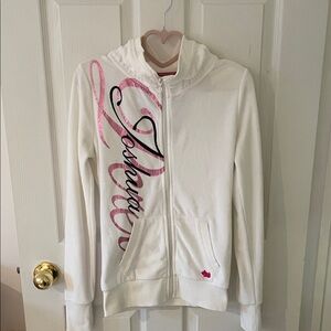 ✨Y2K✨JOSHUA PERETS 🎀 Zip Hoodie White Pink Logo - Size M